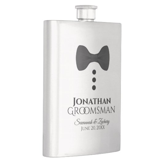 Fun Black Stropdas Tuxedo Groomsman Silver Flask Flacon (Rechts)