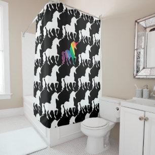 Fun Black & White Rainbow Unicorn Pattern Douchegordijn