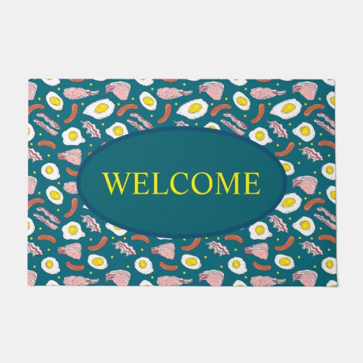 Fun Blauwgroen Blue Egg en Bacon Fried Breakfast Deurmat (Voorkant)