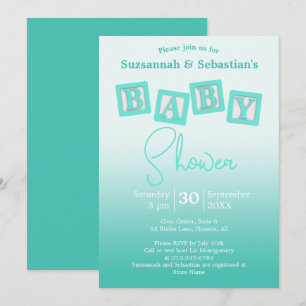 Fun Blauwgroen Ombre BABY Blokken Showuitnodiging Kaart