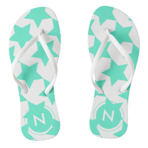 Fun Blauwgroen Stars Pattern Monogrammed Teenslipp Teenslippers