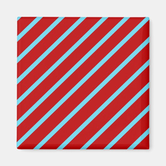 Fun Blauwgroen Turquoise Red Diagonal Stripes Gift Magneet (Voorkant)
