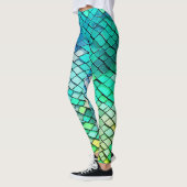 Fun Blue Abstracte geometrische zeemeermin schalen Leggings (Links)