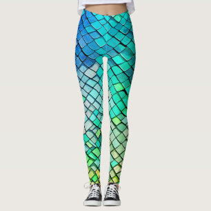 Fun Blue Abstracte geometrische zeemeermin schalen Leggings