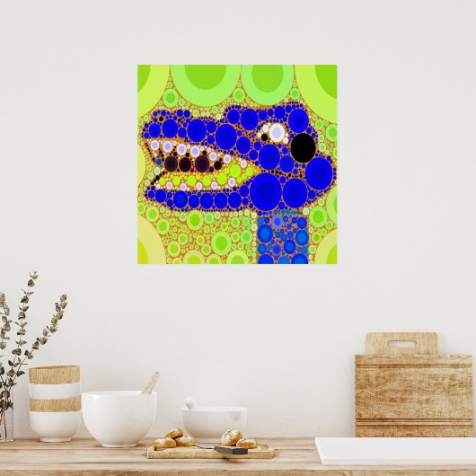Fun Blue Alligator Crocodile Retro Circles Mosaic Poster (Keuken)