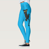 Fun Blue Black Cat Scratchig Asymmetrische Cartoon Leggings (Links)