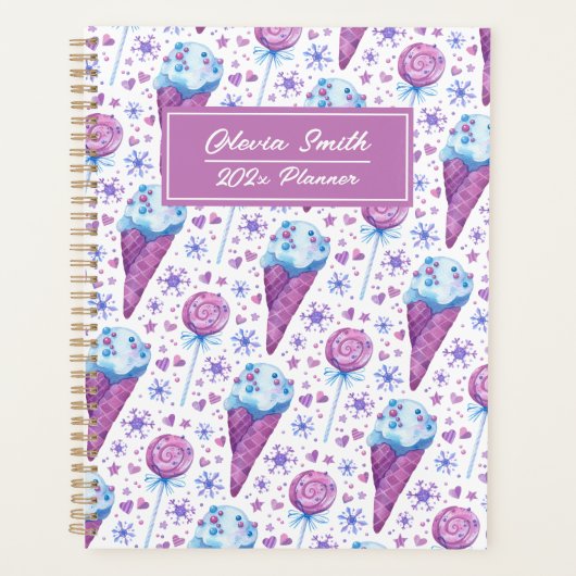 Fun Blue en Paars Ice Cream en Lollipop Planner (Voorkant)