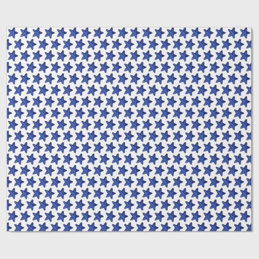 Fun Blue Glitter Star Pattern on White Cadeaupapier (Vlak)