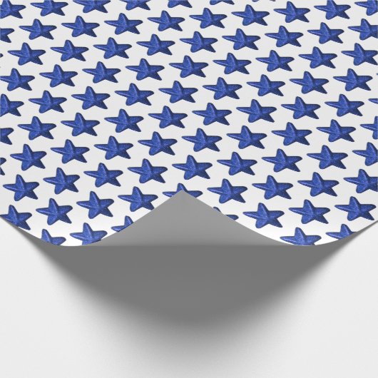 Fun Blue Glitter Star Pattern on White Cadeaupapier (Hoek)