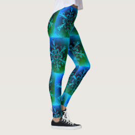 Fun Blue Green Tie Dye Snowflake Pattern Leggings