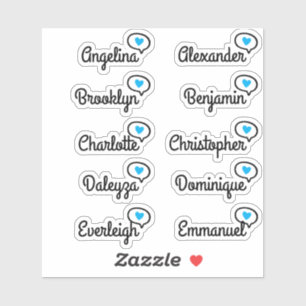Fun Blue Heart Speech Bubble Guest List 10 namen Sticker