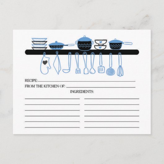 Fun Blue Kitchen Gadgets Bridal Recette Cartes (Devant)