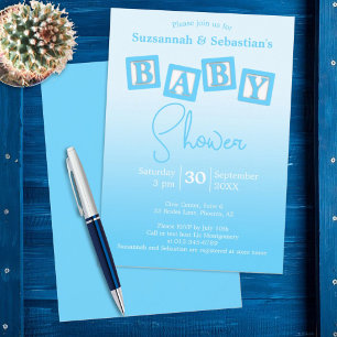Fun Blue Ombre BABY Boy Blocks Showuitnodiging Kaart