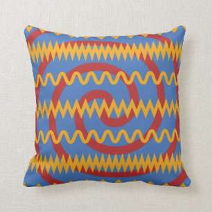 Fun Blue Oranje Swirls en Chevron Zigzags Pattern Kussen