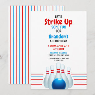 Fun Blue & Red Bowling Kinder 6e Verjaardag Kaart
