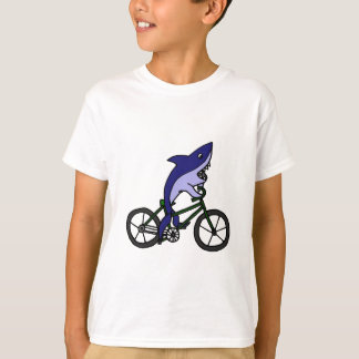 Fun Blue Shark Riding Green Bicycle T-shirt