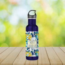 Fun Blue Yellow Dogs Pattern Personalized Name
