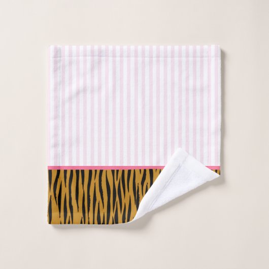 Fun Blush Pink Strips & Tigerprint (Gant de toilette)