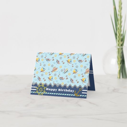 Fun Boats Blue. Carte d'anniversaire (Devant)