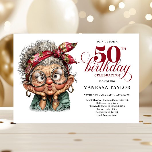 Fun bold 50th birthday woman whimsical invitation