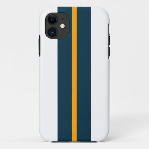 Fun Bold Ocean Blue Yellow Racing Stripes op wit iPhone 11 Hoesje