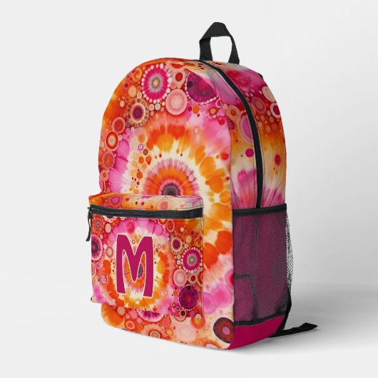 Fun Bold Orange Hot Pink Batik Circles Art Pattern Bedrukte Rugzak (Achterkant Hoek Rechts)