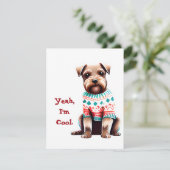 Fun Border Terrier dans Ugly Sweet carte de Noël (Debout devant)