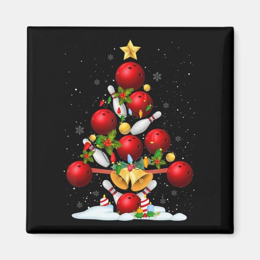 Fun Bowling-kerstboom verlicht kerstcadeautjes voo Magneet (Voorkant)