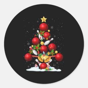 Fun Bowling-kerstboom verlicht kerstcadeautjes voo Ronde Sticker