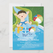 Fun Boy Pool Birthday Party Invitation Kaart (Voorkant)