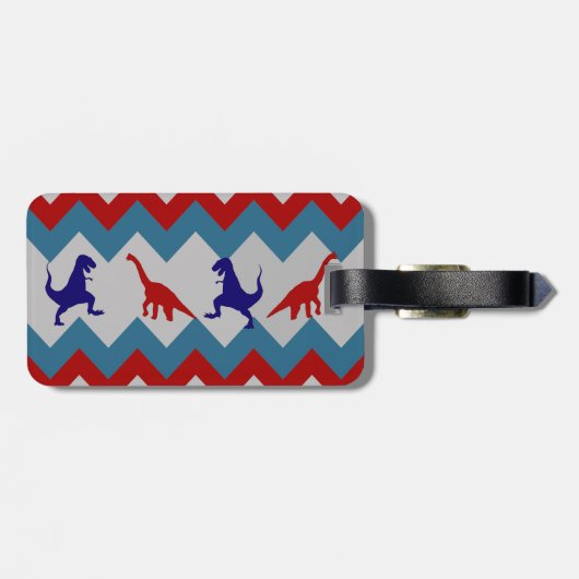 Fun Boys Dinosaurs Red Blue Chevron Pattern Bagagelabel (Achterkant horizontaal)