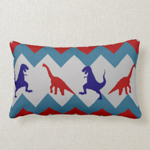 Fun Boys Dinosaurs Red Blue Chevron Pattern Kussen
