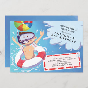 Fun Boys Pool Party Invitation Kaart