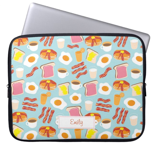 Fun Breakfast Food Illustration Pattern Laptop Sleeve (Voorkant)