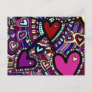Fun Briefkaart, Psychedelic Trippy Hearts, kleurri Briefkaart
