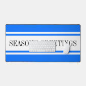 Fun Bright Blue White Season's Greetings Stripes Bureaumat (Keyboard & Muis)