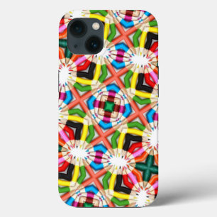 Fun Bright Colour Pencil Kaleidoscope Patroon iPhone 13 Hoesje