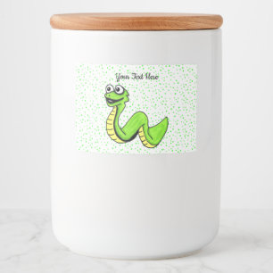 Fun Bright Green Snake glimlachen op pooldots Voedselcontainer Etiket