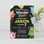 Fun Bright Monster Mash Birthday Party Invitation Kaart (Staand voorkant)