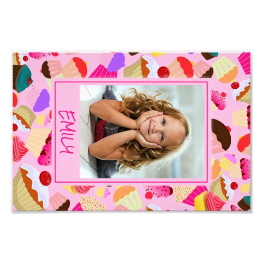 Fun Bright Roze Cupcake - Aangepaste foto Foto Afdruk (Voorkant)