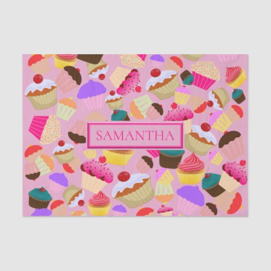 Fun Bright Roze Cupcake - Gepersonaliseerd Tissuepapier (Voorkant)