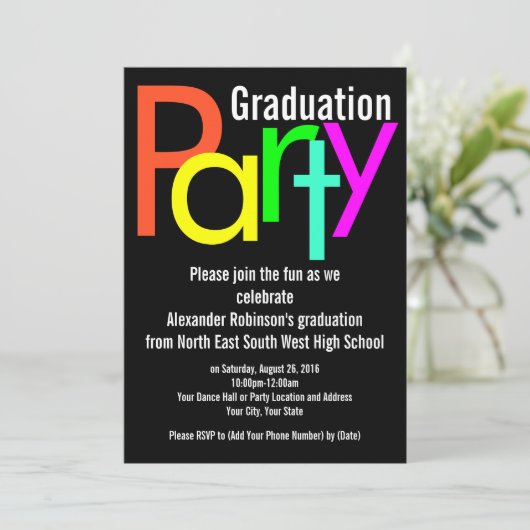 Fun Brights Graduation Party Invitation (Debout devant)