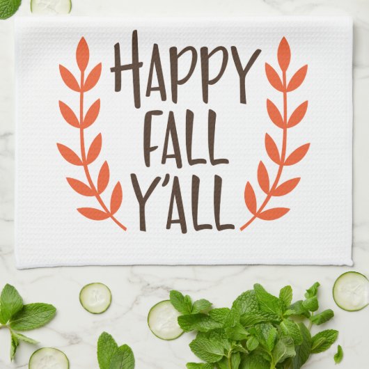 Fun Brown Oranje Happy Herfst Leaf Theedoek (Gevouwen)