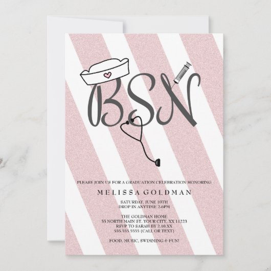 FUN BSN graduation invitations blush rose parties  (Devant)