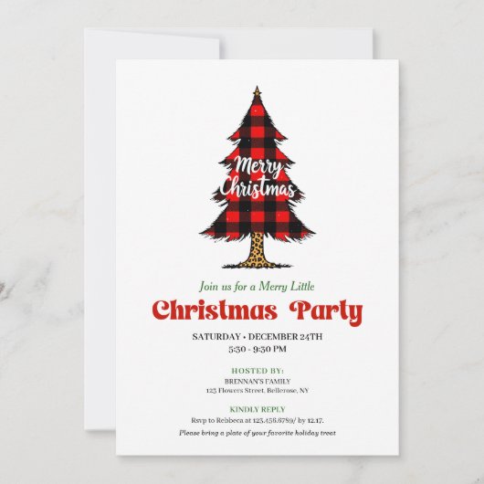 Fun Buffalo Check Christmas Tree Digital Invite Kaart (Voorkant)