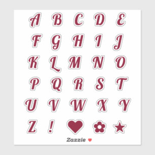 Fun Burgundy Alphabet Initiaal Monogram letters Sticker