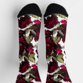 Fun Burgundy Wine White Floral Pattern Sokken (Top)