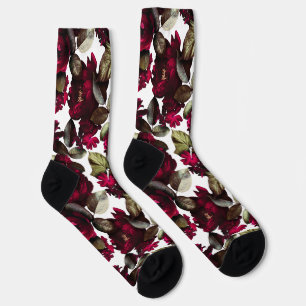 Fun Burgundy Wine White Floral Pattern Sokken