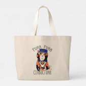 Fun Calico Cat Train Conductor Spint slogan Grote Tote Bag (Achterkant)