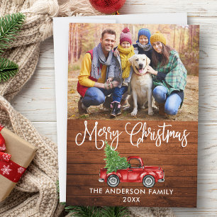 Fun Calligrafie Kersthout Red Truck Foto Feestdagenkaart